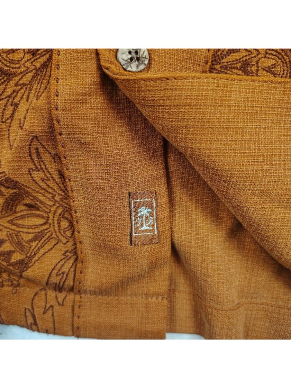 Tommy Bahama Silk Embroidered Shirt Mens Large Burnt Orange - Picture 5 of 10